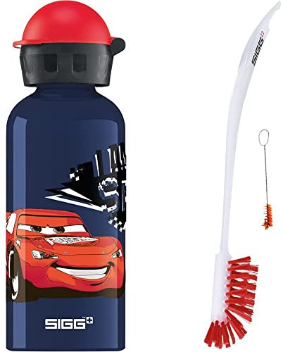 Sigg Gourde pour Enfant Cars Speed (0.4 L), Petite bouteille sans BPA et sans solvants avec bouchon & Cleaning Brush pour Couvercle et Bouteille, Brosse de Nettoyage