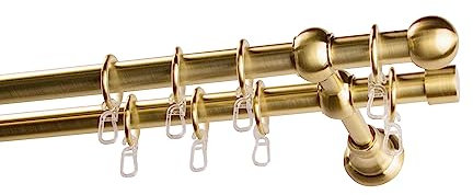 Garesa Gardinenstange Andrea Ø 20mm, 2-läufig, Messing, matt I Stabile Vorhangstange inkl. Ringe + Faltenlegehaken I Mit Endknopf Kugel kurz I 320cm