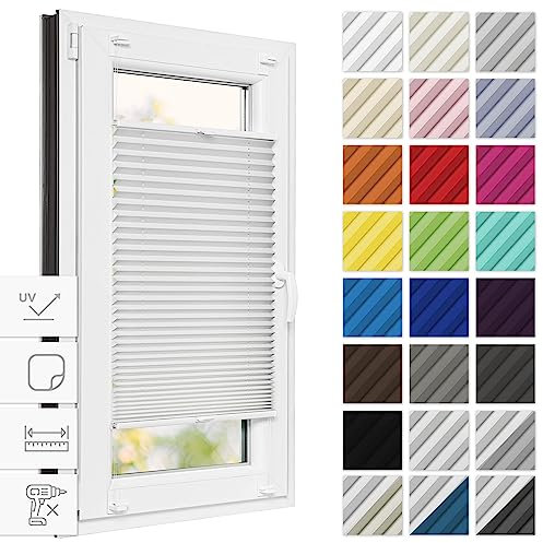 Estika Thermo Plissee zum kleben verdunkelung 75 cm x 80 cm - Blackout: Weiß-Weiß - Plissee kleben, Plissee ohne Bohren, Plisees ohne Bohren Blickdicht, Verdunklungsplissee