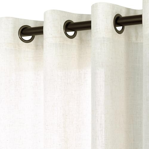 KOUFALL Vorhänge, extra lang, bronzefarbene Ösen, Leinen, durchscheinend, hohe Vorhänge für hohe Decke, Wohnzimmer, Schlafzimmer, Set mit 2 Paneelen, 132,1 cm breit x 3 m lang, cremefarben
