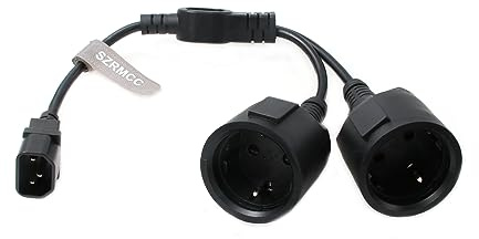 SZRMCC UPS PDU Y Splitter Netzkabel IEC 320 C14 Stecker auf Dual Europa CEE7/7 Schuko Buchse Kurzer Adapter Stromkabel 16A 250V (1pcs)