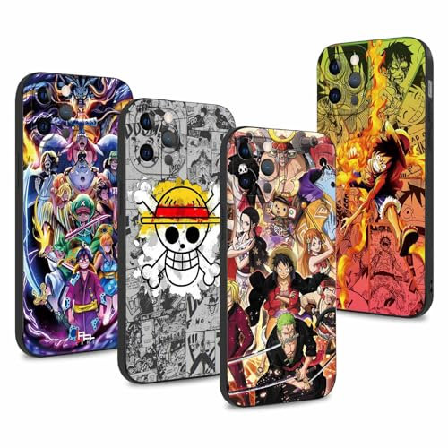 PBNDJVG 4 Stück Handyhülle für Apple iPhone 12 Pro Max Hülle 6.7'' Anime Luffy Zoro Gear 5 Sun God Nika Manga Muster Design Case Kameraschutz Schutzhülle TPU Silikon Weich Ultra Dünn