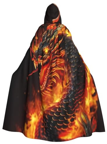 FAIRAH Cape à capuche avec imprimé dragon chinois de feu pour femmes et hommes, costume d'Halloween pour fête costumée