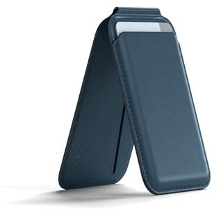 Satechi Porte-Cartes MagSafe et Support pour iPhone, MagSafe Wallet avec 4 Emplacements pour Cartes, NFC, Magnétique, pour Les séries iPhone 16/15/14/13/12 – Matériau Premium (PU) Bleu