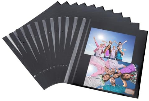 SUPERFINDINGS 15Pcs Recambio Álbum Negro Recambio Álbum Scrapbook Recambio Papel PVC Adhesivo Recambio Páginas Interiores Protectores de Hojas para Álbum de Fotos de 2 Anillas 32x33cm