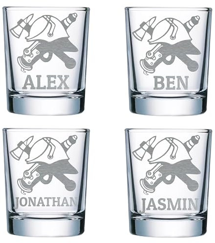 elbedruck 4er Set Schnapsgläser 40ml mit persönlicher Gravur für Feuerwehr | Wunschtext Gravur | Shotgläser (Helm)
