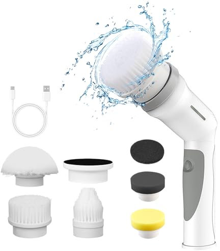 Cepillo de Limpieza Electrico, 2000mA Cepillo Eléctrico Limpieza Hogar, Fregadora Giratoria Eléctrico con 7 Cabezas de Cepillo Reemplazables,Ajuste para Baño, Cocina