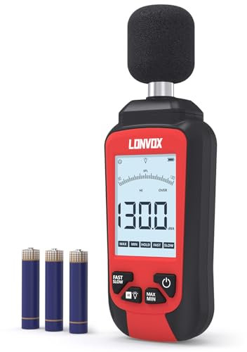 LONVOX Sonomètre 30-130 dB SPL avec écran LCD de 2,45 pouces, compteur de bruit MAX/MIN pour salle de classe, voisins bruyants, usine