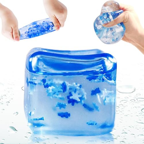 Stressball für Kinder und Erwachsene, Großes Eiswürfel-Fidget Toys, Squeeze Cube Stressbälle Baby Spielzeug, Blaues Cube Anti Stress Spielzeug für Jungen-Mädchen, Mitgebsel Kindergeburtstag