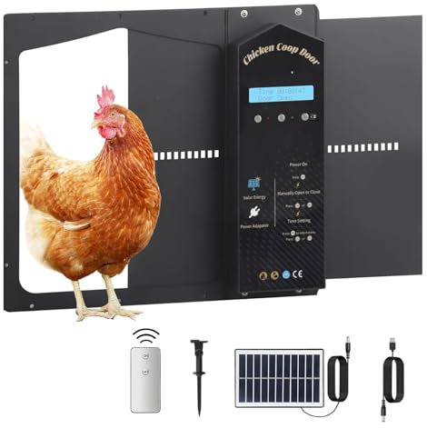 Porte Automatique de poulailler Solaire, ouvre-Porte électrique de poulailler avec Conception Anti-pincement, avec Affichage LED, Porte de poulailler avec capteur de lumière, télécommande, minuterie