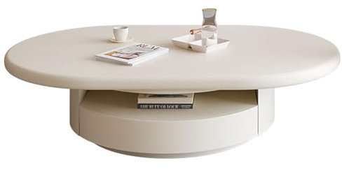 Couchtisch mit Schubladen, Couchtisch oval, schlicht, Couchtisch ineinander steckbar, Couchtisch in Creme, modern, für Wohnzimmer, Schlafzimmer, Terrasse, Balkon, Büro