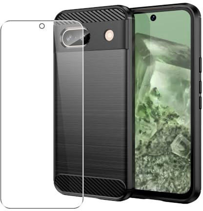 SDTEK Coque pour Google Pixel 8a Fibre De Carbone Etui avec + Verre Trempé Film 360 Degrés Protection Housse Case Cover