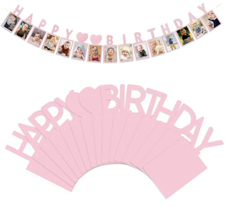 Fotogirlande 1. Geburtstag Rosa Foto Girlande 1-12 Monate Baby Ersten Geburtstag Foto Banner Girlande Hängende Foto Wanddekoration Foto Banner Geburtstag für Hochzeiten, Party Bilder Aufhängen
