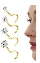Chriscoco 20G 14K Gold Filled Nose Studs 316L Surgical Steel Nose Stud 6A CZ Corkscrew L Shaped Nose Stud Hypoallergenic Nose Rings Nose Piercings Jewellery