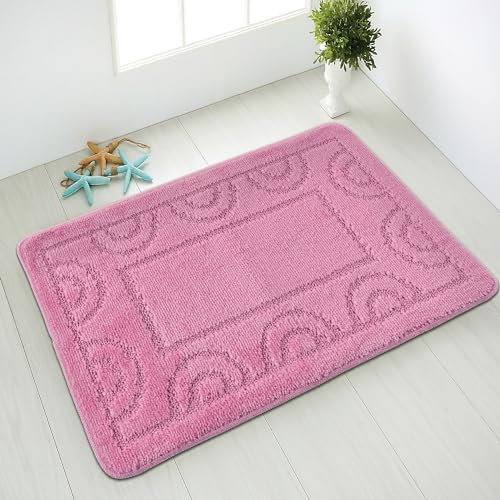 Comart - Tappeto Nicole da Bagno - Rettangolare 67x100 cm - Fondo Antiscivolo in Latex - ad Asciugatura Rapida e Traspirante - Lavabile in Lavatrice - Scendi Doccia e Vasca - in Tinta Unita - Rosa