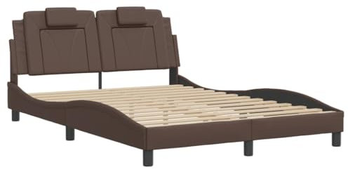 vidaXL Bettgestell, Bett Viana mit LED ohne Matratze, Bettrahmen mit Lattenrost Wellenform, Doppelbett für Schlafzimmer, Braun 140x190cm Kunstleder