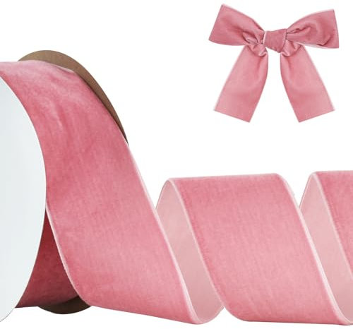 RIBBOOO Nastro di velluto rosa, 5 cm x 9,14 m, nastri in velluto vintage, per ghirlande natalizie, decorazioni artigianali e confezioni regalo per San Valentino