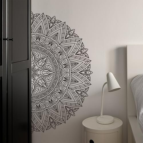 astylishome Wandtattoo Küche Mandala Groß Wandsticker Boho Blumen Lotus Schwarz Fototapete Selbstklebend Wandaufkleber Wohnzimmer Schlafzimmer Flur Wanddeko 1011