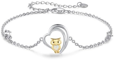 MEDWISE Eule Armband S925 Sterling Silber Herz Opal Verstellbare Eule Anhänger Eule Halskette Opal Eule Schmuck für Mutter Mama Ehefrau Frauen Mama Mädchen mit Geschenkbox Geburtstag