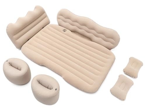 Auto Matratze für FIAT Stilo Croma Bravo Palio UNO Tipo 500 500L 500X Ducato Auto Rücksitz Luftbett Auto Luftmatratze Tragbare Auto Isomatte with Luftpumpe,Beige-128 * 77 * 12cm