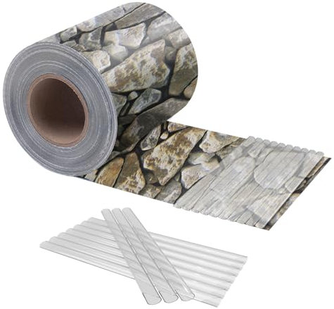 HENG FENG Brise-Vue en PVC pour Clôtures à Barreaux Doubles 35m x 19cm,Rouleau de 450g/m²,Protection Visuelle et Pare-Vent,Résistant aux UV et aux Intempéries,avec 20 Clips de Fixation (Pierre)
