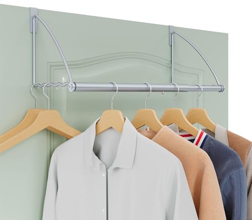 Tajsoon Over the Door Hanger Expandable & Adjustable, Silver | Over the Door Hooks for Hanging Towel & Coat, Door Rack Hanger for Bathroom, Bedroom, Washroom, Fits Doors up to 1¾”, Metal