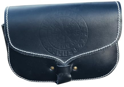 Leonardo Carbone® Unisex Wikinger Leder Gürteltasche Folkvar mit Vegvisir - Mittelalter Kleidung Tasche Damen Herren, Karneval Halloween Accessoires, LARP, Hobbit, Cosplay - 100% Echtleder Schwarz