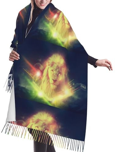 ZORIN Damenschal, Schal, Galaxie, Regenbogen, Rasta, Löwe, warm, Winter, Quasten, Schals, Schwarz , One size