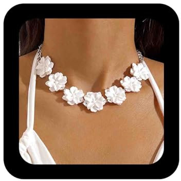 Enautoabs Collier De Fleurs En Acrylique Vintage Collier De Fleurs En Résine Blanche Collier De Fleurs Large Collier De Fleurs Collier De Fleurs Bijoux Pour Femmes