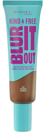 Rimmel Kind & Free, Blur It Out Mattifying Skin Tint, 610 Tiramisu, Lightweight Matte Finish, Minimises Pores, Infused with Cica Complex and Vitamin E, SPF 20, All-Day Shine Control, 30ml