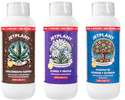 Fertilizantes Líquidos Grow, Flowerpower y Universal: Pack 3 en 1. Nutrición completa para crecimiento, floración y mantenimiento. 3L – Rinde 1,200L.