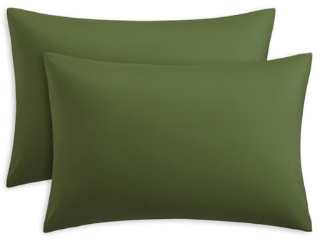 RUIKASI Green Pillow Cases 2 Pack - Olive Green Plain Pillowcases with Envelope Closure Breathable Premium Brushed Microfiber Set of 2 Pillow Covers Standard 50x75 cm