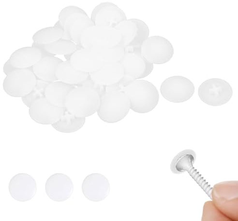 100 Pack 17mm White Screw Caps - Invisible Furniture Screw Covers, Waterproof Snap-In Plastic Caps for Wardrobe/Cabinet/Shelf, Decorative Hole Plugs Hide Screws