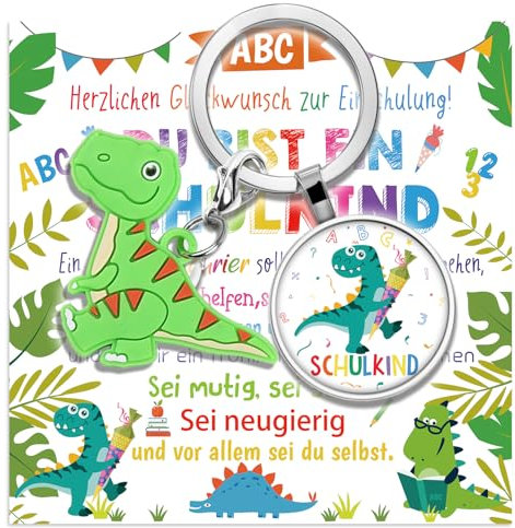 HusDow Einschulung Geschenk Jungen Mädchen- Inhalt Schultüte Füllung Glücksbringer Dino Schlüsselanhänger