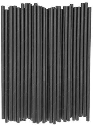 Vroxdrez Lot de 100 pailles en papier noir pour cocktail. 197 x 6 mm. 100% Biodégradables Et Compostables, Pack Familial, Zéro Pollution Plastique, Haute Qualité.