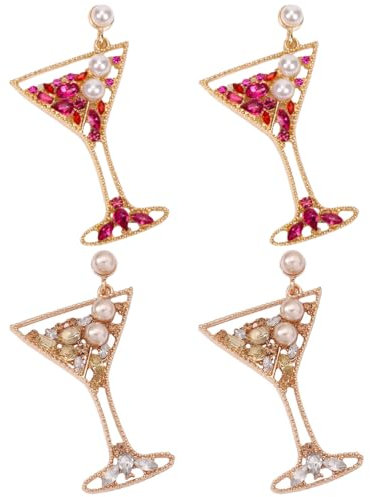 2 Paar Ohrringe Weinglas Tropfen Damen,Roségold Kristall Anhänger Schmuck Frauen,Lustige Kostüme Accessoires für Mädchen,Ohrringe Geschenke Schmuck für Festival Party Deko