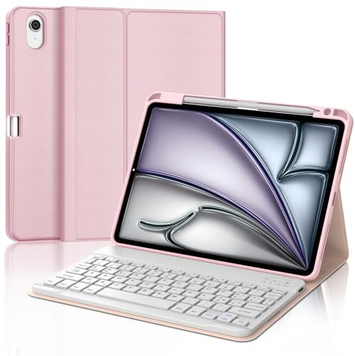 SENGBIRCH Étui avec clavier pour iPad Air 11 (M3) 2025/Air 11 (M2) 2024, Air 6th/5th/4th Gen, italien QWERTY clavier Bluetooth amovible pour iPad Pro 11 (4th/3rd/2nd/1st Gen), rose