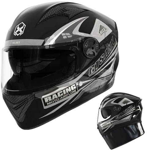 FmtwPhn Casco Integral de Moto con Visera Doble, Casco Integral con Visera Solar, Casco Integral de Cara Completa, Casco de Patinete, Casco Modular, Circunferencia de la Cabeza 54-61 cm, Gris, 61