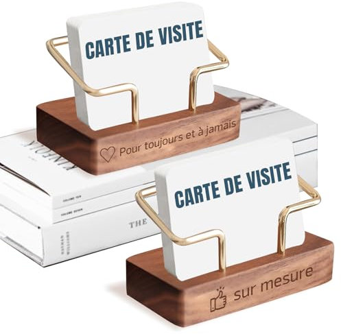 FKF Porte-cartes de Visite Personnalisés - Porte-cartes de Visite En Bois de Bureau Personnalisé, Gravure De Nom/Logo, Cadeaux Personnalisés Pour Hommes et Femmes (Noyer01)