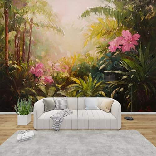 PaxGloz Fototapete Tropischer Dschungel Tapete ölgemälde Stil Nebelwald Tapeten Vliestapete Modern Wandtapete Wohnzimmer Schlafzimmer Kinderzimmer Wanddeko Motivtapeten 350 x 256 cm (B x H)