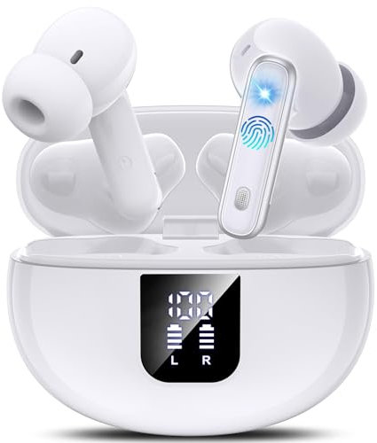 EUQQ Cuffie Bluetooth, Auricolari Bluetooth 5.4 Wireless, 6-7 Ore per Sport Cuffitte Hi-Fi Senza Fili con 6 HD Mics, ANC Cancellazione Rumore CVC 8.0 per iOS e Android, Bianco (2025)
