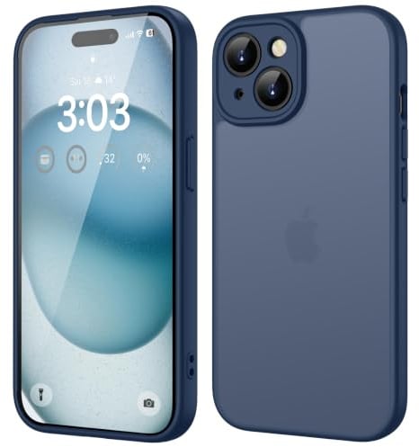 ORDA für iPhone 15 Hülle, Vollständiger Kameraschutz Stoßfest, DunkelBlau | Matt Handyhülle für iPhone 15, Kratzfest Transluzente Rückseite Schutzhülle, Anti-Fingerabdruck Case