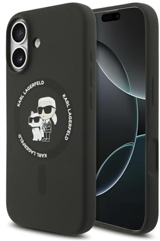 CG MOBILE Karl Lagerfeld Silicone Ring Karl & Choupette Compatible with MagSafe Case for iPhone 17 (Black)