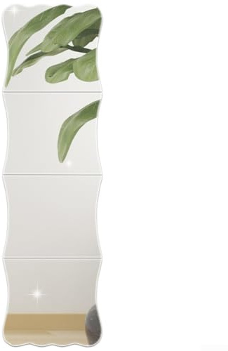 Lot de 4 autocollants en acrylique effet vague pour mur, porte, placard et salle de bain, 1 mm d'épaisseur, crée un miroir total de 100 cm