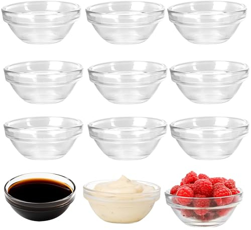 AZKEEGREY Clear Mini Glass Prep Bowls Small Glass Dish, 10 Pcs | 70ml, Small Glass Pots, Mini Ramekins, Dip Dishes for Serving Sauce, Spices, Ice Cream, Prep Jam Dishes