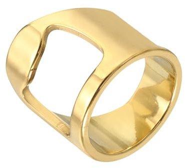 sourcing map Bottle Opener Rings, Titanium Steel Ring Bottle Cap Opener Creative Finger Thumb Beer Opening Tool for Men Women Party Bar Present Decor Supplies Bartender Tools, Size 6, Gold