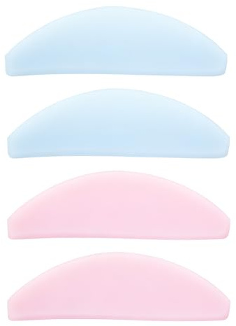 TIHNY 4 Pezzi Bigodini Laminazione Ciglia Riutilizzabili - Design Piatto Coreano, Pad in Silicone Autoadesivi per Permanente Ciglia (5x1,6 cm, Rosa+Blu) - Patch Sottili Senza Colla
