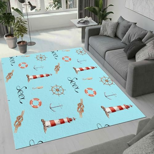 Tovast 3D Leuchtturm Teppich Wohnzimmer Schlafzimmer Flauschig Weich Ozean Thema Teppiche rutschfest KurzplüSch Kurzflor Waschbarer Teppich 60x90 cm Home Outdoor Carpet Matte(Image8-7)