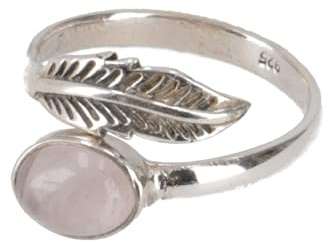 GURU SHOP Filigraner Silberring mit Edelstein, indischer Schmuckring, 17 mm, Rosenquarz