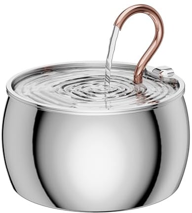 Recaqi Katzenbrunnen Edelstahl, 2,5L/84oz Gänsehals Trinkbrunnen für Katze | Wasserbrunnen für Katzen mit 1 Filter und 1 Schwamm, ultra leise Automatisch Katzentrinkbrunnen für Hunde, 2 Wasserflussmodi